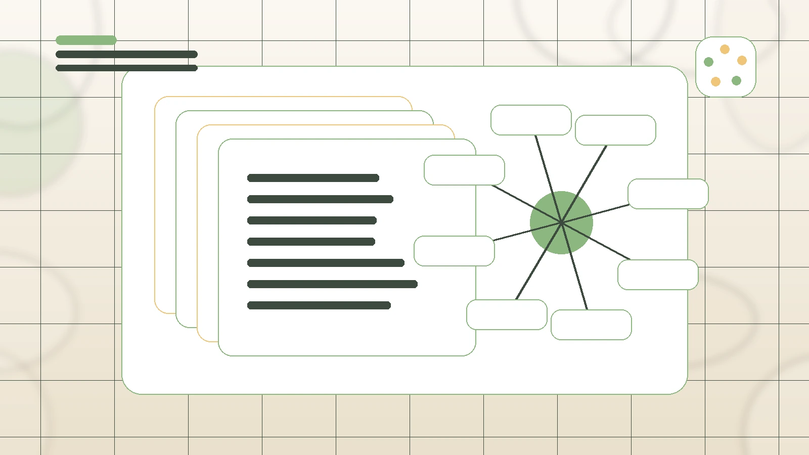Abstract SaaS illustration for Creator Sponsorship Templates — CreaSeed service overview, showing a creator workflow with AI-assisted brand deal management