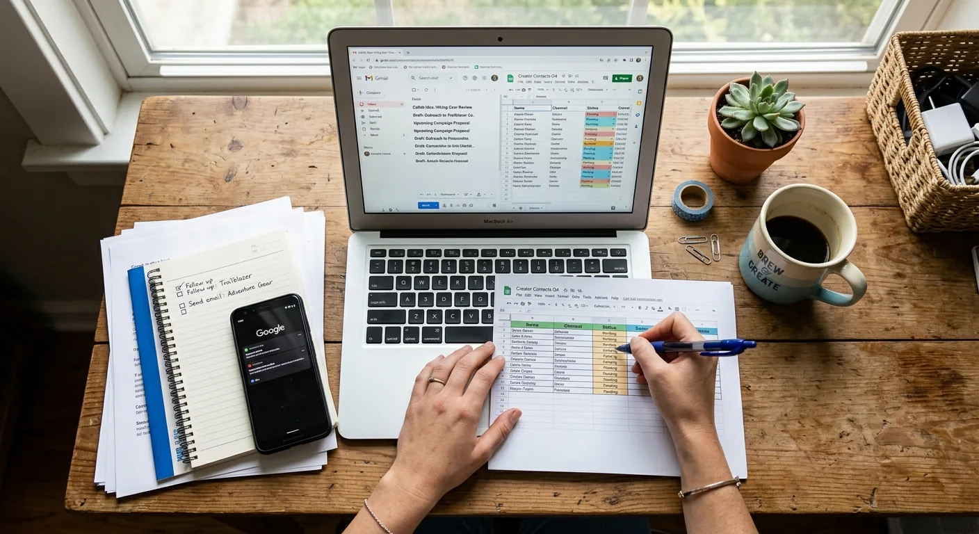Creator working through influencer brand outreach