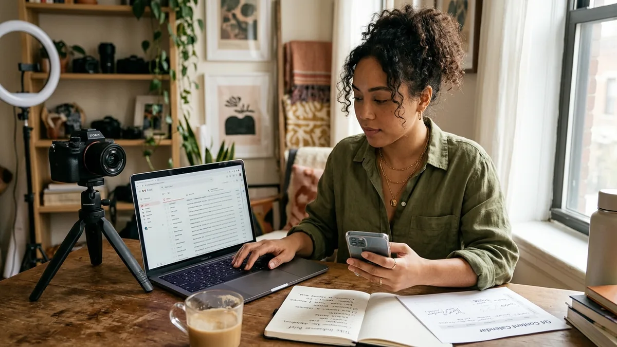 Independent creator working through gmail and instagram inbox triage
