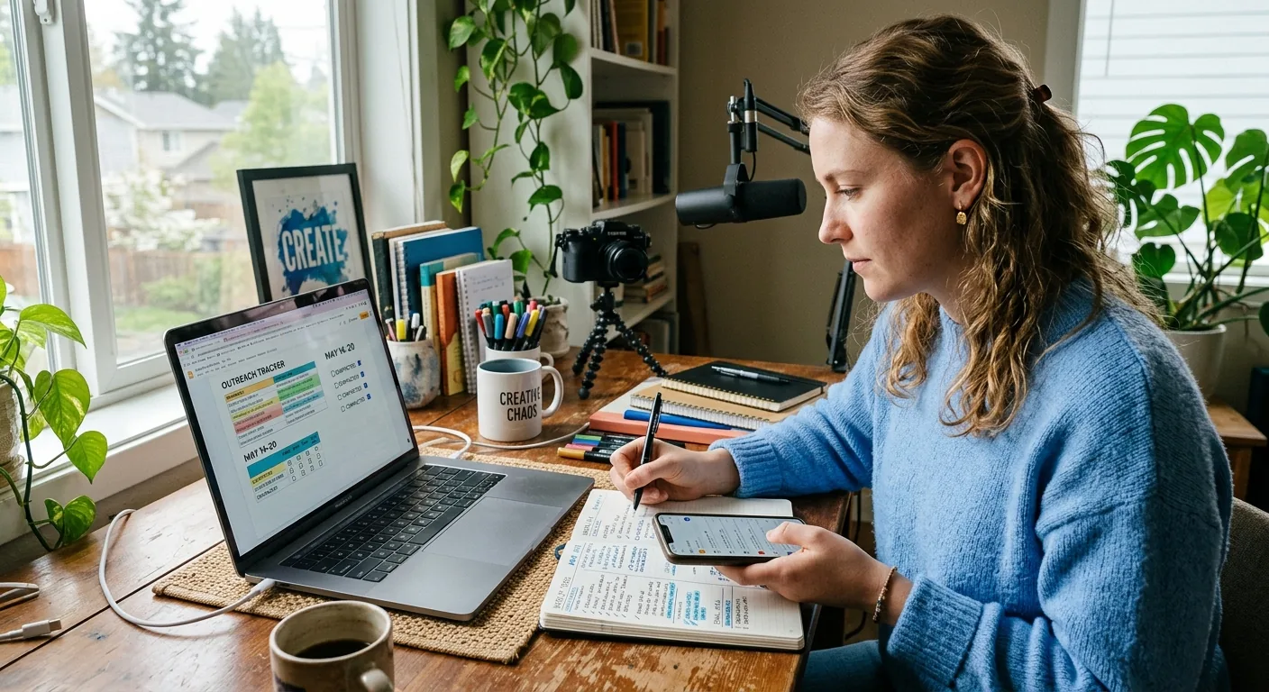 Creator working through influencer brand outreach