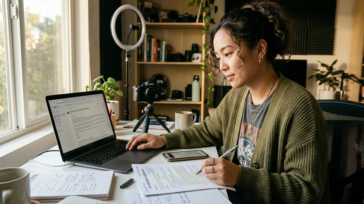 Independent creator working through creator brand deal faq