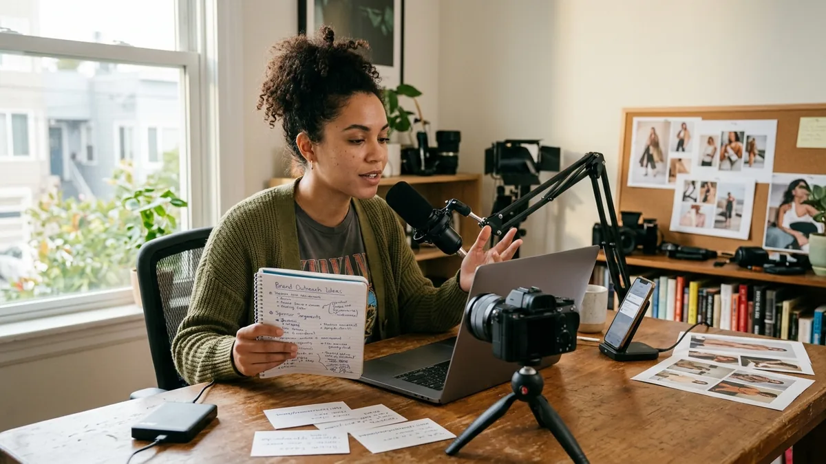 Independent creator working through brand deal outreach tool for creators