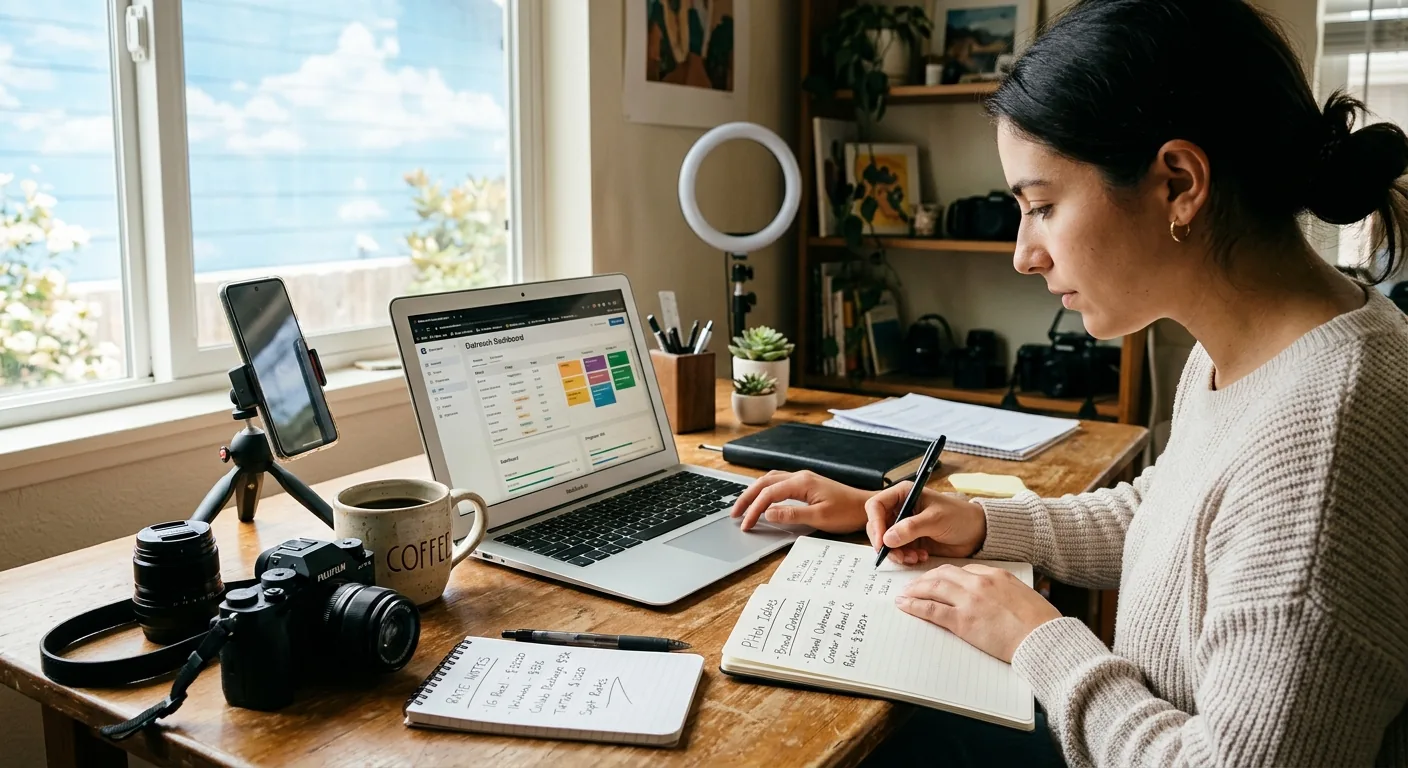 Creator working through influencer brand outreach