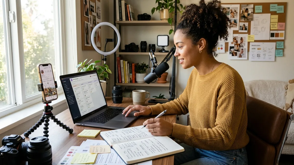 Independent creator working through tools for micro influencers to get recurring sponsorships
