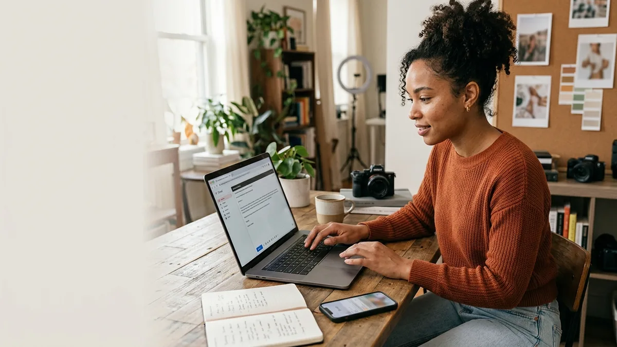 Independent creator working through reply to brand collaboration emails